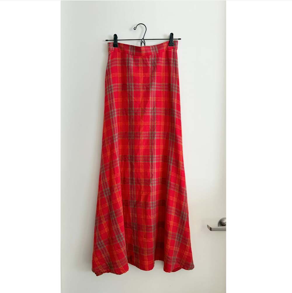 Kersh Red Plaid Tartan Maxi Skirt Size 4 High Waisted A-Line Long Skirt